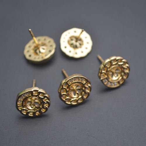 Brass Earring Stud Component, plated, DIY & micro pave cubic zirconia, gold, 10x16mm, Sold By PC