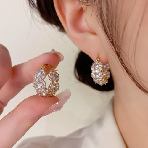 Boucles d'oreilles en laiton zircon cubique pavent, Plaqué d'or, pavé de micro zircon & pour femme, doré, 22x9mm, Vendu par paire