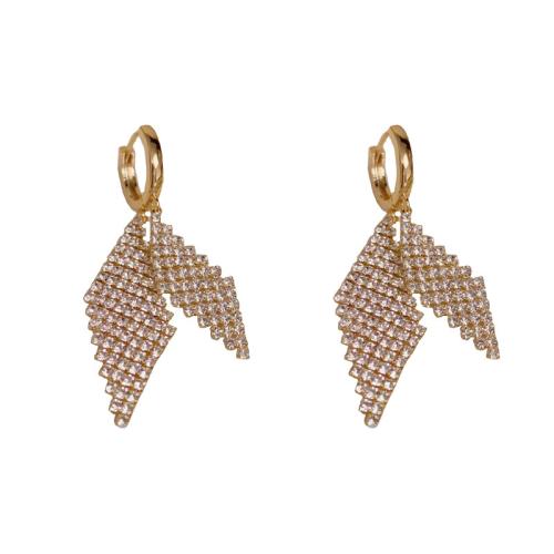 Boucles d'oreilles en laiton zircon cubique pavent, Plaqué d'or, pavé de micro zircon & pour femme, plus de couleurs à choisir, 48x12mm, Vendu par paire