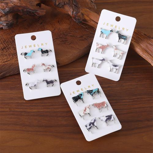 Tibetan Style Stud Earring, plated, three pieces & different styles for choice & for woman, silver color, Sold By Set