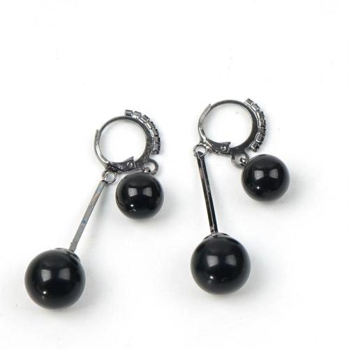 Tibetan Style Drop Earrings, plated, micro pave cubic zirconia & for woman, black, 46x13mm, Sold By Pair