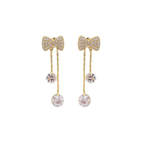 Tibetan Style Stud Earring, plated, micro pave cubic zirconia & for woman, golden, 37x14mm, Sold By PC