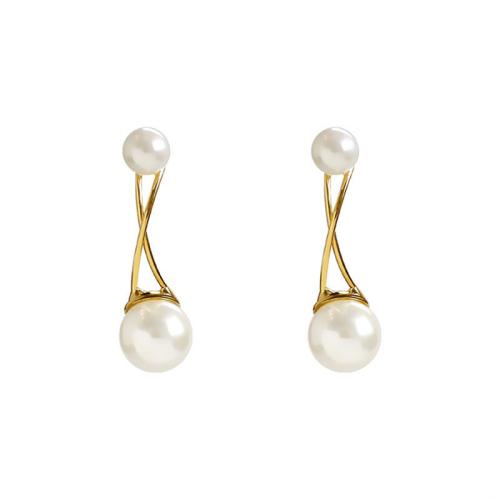 Tibetan Style Stud Earring, with Plastic Pearl, plated, for woman, golden, Sold By PC