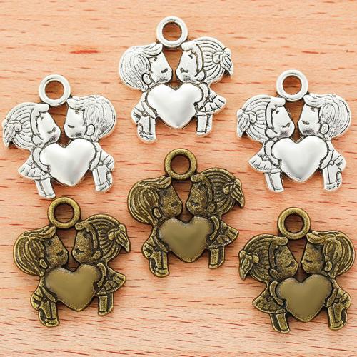 Tibetan Style Pendants, Couple, plated, DIY, more colors for choice, 23x21mm, 100PCs/Bag, Sold By Bag