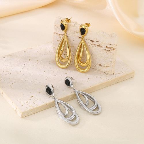 Stainless Steel Drop Earring, 304 Stainless Steel, with Cats Eye, Teardrop, Vacuum Ion Plating, for woman, more colors for choice, Sold By Pair