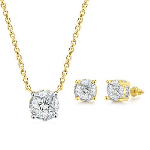 Cubic Zirconia Micro Pave Brass Jewelry Sets, Stud Earring & necklace, with 5cm extender chain, 2 pieces & fashion jewelry & micro pave cubic zirconia & for woman, more colors for choice, Length:Approx 40 cm, Sold By Set