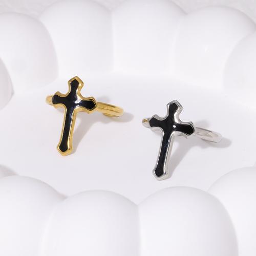 Enamel Stainless Steel Finger Ring, 304 Stainless Steel, Cross, fashion jewelry & for woman, more colors for choice, Sold By PC