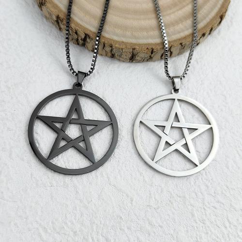 Collier de bijoux en acier inoxydable, Acier inoxydable 304, avec 5cm chaînes de rallonge, Pentagram, bijoux de mode & unisexe, plus de couleurs à choisir, 38x35mm, Longueur:Environ 45 cm, Vendu par PC