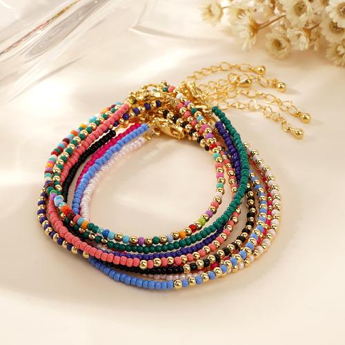 Seedbead Bracelet Set, with Brass & 304 Stainless Steel, with 5cm extender chain, gold color plated, 8 pieces & fashion jewelry & for woman, mixed colors, Length:Approx 16.5-17 cm, Sold By Set