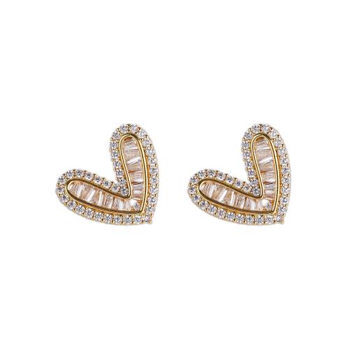 Boucles d'oreilles en laiton zircon cubique pavent, coeur, Placage, bijoux de mode & normes différentes pour le choix & pavé de micro zircon & pour femme, plus de couleurs à choisir, protéger l'environnement, sans nickel, plomb et cadmium, Vendu par paire