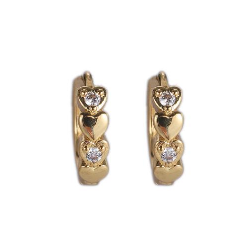 Boucles d'oreilles en laiton zircon cubique pavent, coeur, Placage de couleur d'or, bijoux de mode & pavé de micro zircon & pour femme, protéger l'environnement, sans nickel, plomb et cadmium, 5x13mm, Vendu par paire