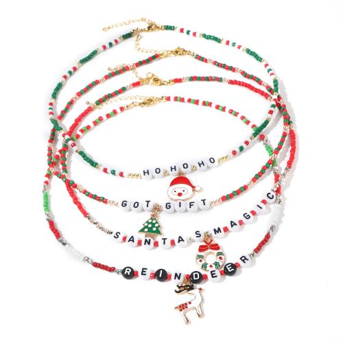 Seedbead collier, avec laiton & Acier inoxydable 304 & alliage de zinc, avec 5cm chaînes de rallonge, Placage de couleur d'or, Conception de Noël & bijoux de mode & pour femme & émail, plus de couleurs à choisir, Longueur:Environ 42 cm, Vendu par PC