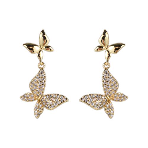 Cubic Zirconia Micro Pave Brass Earring, Butterfly, plated, fashion jewelry & micro pave cubic zirconia & for woman, more colors for choice, nickel, lead & cadmium free, 18x33mm, Sold By Pair