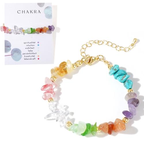 Gemstone Bracelets, with Brass & 304 Stainless Steel, with 5cm extender chain, gold color plated, fashion jewelry & for woman, multi-colored, Length:Approx 16.5-17 cm, Sold By PC