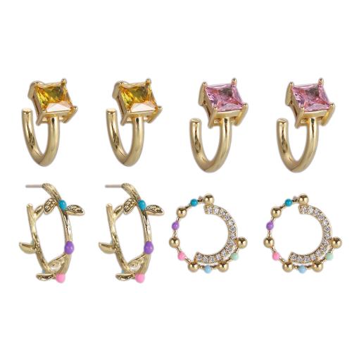 Cúbicos Circonia Pendiente Latón Micro pavimenta, metal, chapado en color dorado, Joyería & diferentes estilos para la opción & micro arcilla de zirconia cúbica & para mujer & esmalte, más colores para la opción, libre de níquel, plomo & cadmio, Vendido por Par