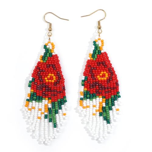 Seedbead Tassel Earring, with Brass, gold color plated, fashion jewelry & for woman, mixed colors, nickel, lead & cadmium free, 35x95mm, Sold By Pair