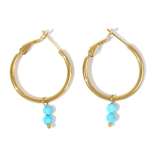 Brass Hoop Earring, with Gemstone, gold color plated, fashion jewelry & for woman, more colors for choice, nickel, lead & cadmium free, 25x40mm, Sold By Pair