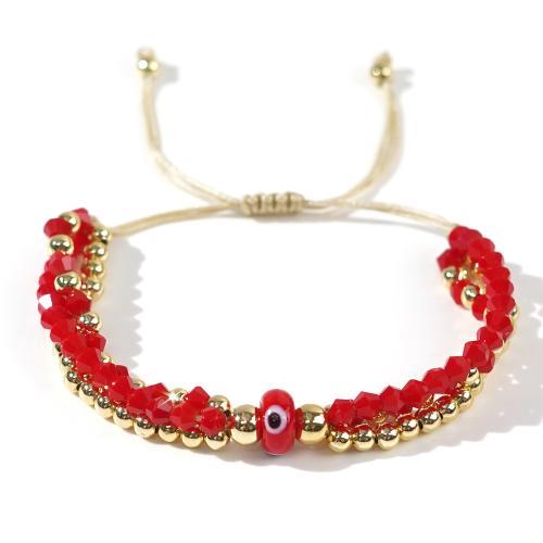 Bracelets de cristal, avec Cordon de noeud & chalumeau & laiton, Placage de couleur d'or, Réglable & bijoux de mode & pour femme, plus de couleurs à choisir, Longueur:Environ 28 cm, Vendu par PC