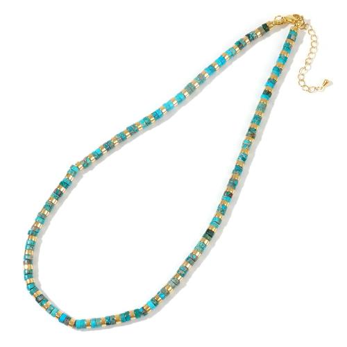 Natural Stone Necklace, with Brass & 304 Stainless Steel, with 5cm extender chain, gold color plated, fashion jewelry & for woman, blue, Length:Approx 42 cm, Sold By PC