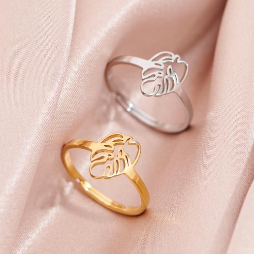 Stainless Steel Finger Ring, 304 Stainless Steel, Leaf, plated, Adjustable & for woman, more colors for choice, inner diameter:17~20mm, Sold By PC