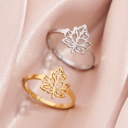 Stainless Steel Finger Ring, 304 Stainless Steel, Maple Leaf, plated, Adjustable & for woman, more colors for choice, inner diameter:17~20mm, Sold By PC