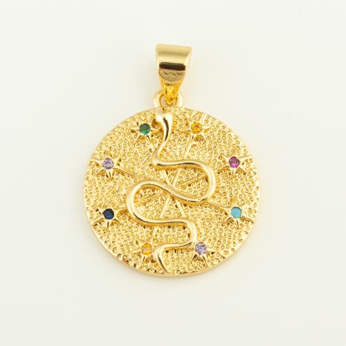 Cubique Pendentif en laiton zircon pavent, Rond, Placage de couleur d'or, DIY & pavé de micro zircon, multicolore, protéger l'environnement, sans nickel, plomb et cadmium, 20x18x2mm, Vendu par PC