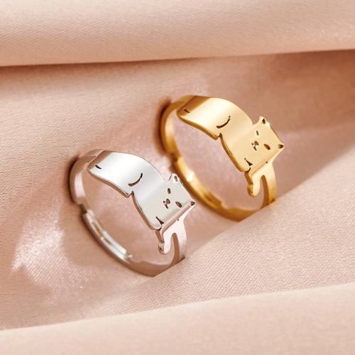 Stainless Steel Finger Ring, 304 Stainless Steel, Cat, plated, Adjustable & for woman, more colors for choice, inner diameter:17~20mm, Sold By PC