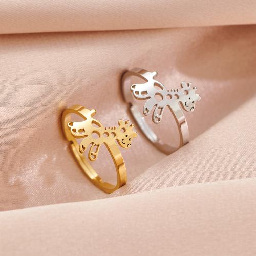 Stainless Steel Finger Ring, 304 Stainless Steel, Giraffe, plated, Adjustable & for woman, more colors for choice, inner diameter:17~20mm, Sold By PC