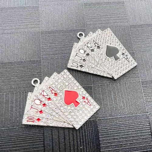 Tibetan Style Enamel Pendants, Poker, plated, DIY & with rhinestone, more colors for choice, 100PCs/Bag, Sold By Bag