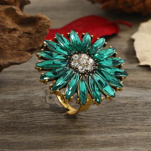 Tibetan Style Finger Ring, Flower, plated, fashion jewelry & with rhinestone, more colors for choice, nickel, lead & cadmium free, Sold By PC