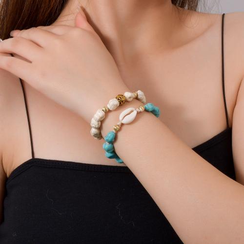 turkoois Armband, met Wax & Schelp & Zinc Alloy, mode sieraden, gemengde kleuren, 2pC's/Stel, Verkocht door Stel