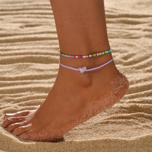 Fashion Jewelry Anklet, Seedbead, with Nylon Cord & Acrylic, mixed colors, 2PCs/Set, Sold By Set