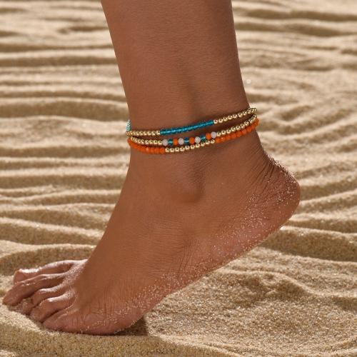 Fashion Jewelry Anklet, Nylon Cord, with Crystal & Copper Coated Plastic, multilayer, mixed colors, Sold By PC