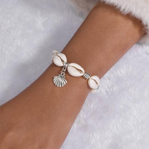 Shell Bracelet, with Nylon Cord & Tibetan Style, fashion jewelry, white, Sold By PC