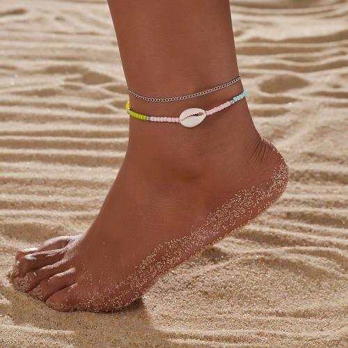 Fashion Jewelry Anklet, Seedbead, with Shell & Tibetan Style, mixed colors, 2PCs/Set, Sold By Set