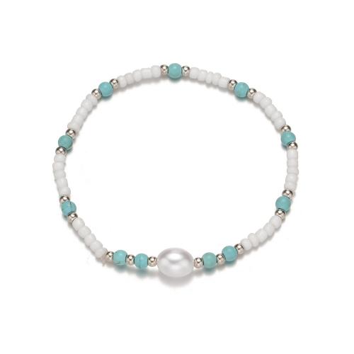 Fashion Jewelry Anklet, Seedbead, with turquoise & Plastic Pearl, white, Sold By PC