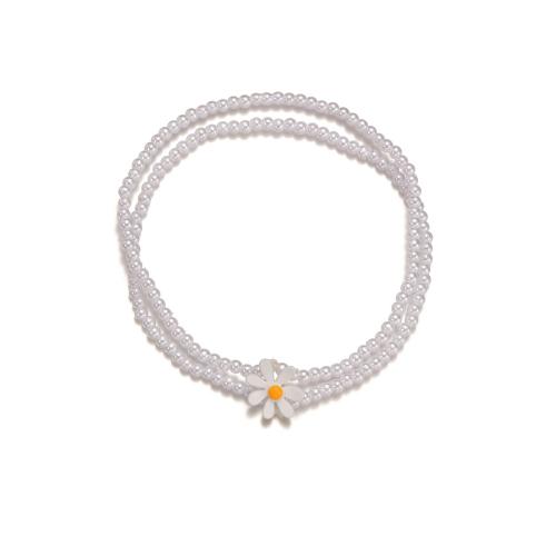 Tobillera de joyería de moda, Perlas plásticas, con resina, Blanco, Vendido por UD