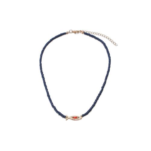 Seed verre collier de perles, Seedbead, avec alliage de zinc, avec 7cm chaînes de rallonge, bijoux de mode, bleu, Longueur 41.5 cm, Vendu par PC