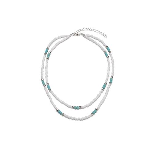 Glass Seed Beads Necklace, Seedbead, with turquoise, Double Layer & fashion jewelry, white, Sold By PC