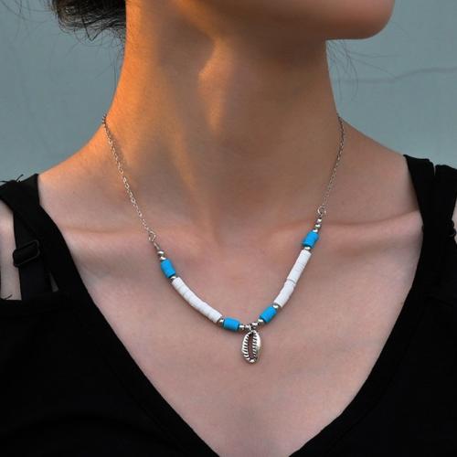 argile de polymère collier, avec alliage de zinc, bijoux de mode, couleurs mélangées, Vendu par PC