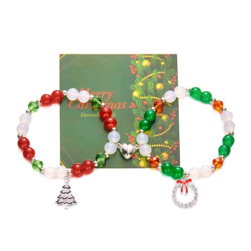 Tibetan Style Bracelet Set, with Glass Stone, 2 pieces & Christmas Design & different styles for choice & with rhinestone, multi-colored, Sold By Set