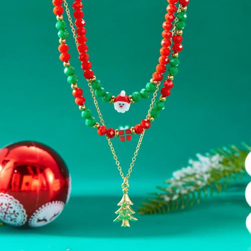 Zinc Alloy Necklace with iron chain & Polymer Clay & Crystal plated Christmas Design & three pieces & for woman multi-colored Sold By Set