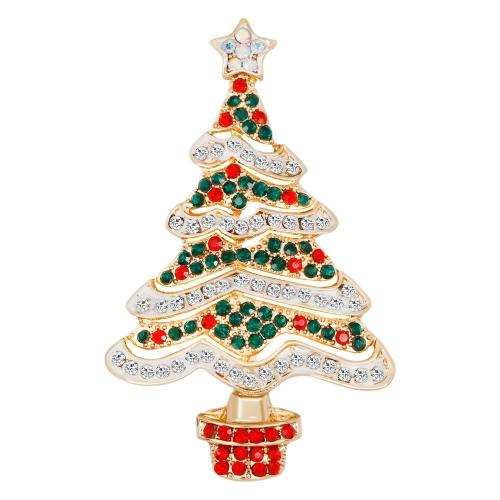 Broches de Navidad, aleación de zinc, Árbol de Navidad, Diseño de Navidad & unisexo & esmalte & con diamantes de imitación, multicolor, Vendido por UD