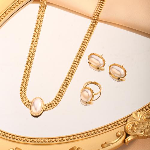 Sets de Joyas, Partículas de acero, con Perlas plásticas, con 5cm extender cadena, chapado en color dorado, Joyería & diferentes estilos para la opción & para mujer, longitud:aproximado 40 cm, Vendido por UD