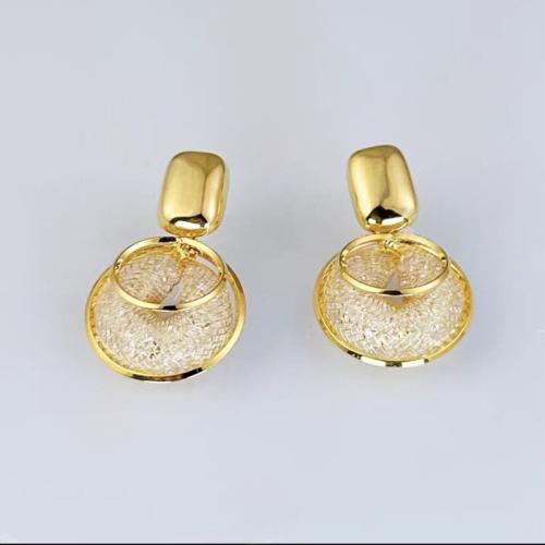 Boucles d'oreilles en alliage de zinc, Plaqué d'or 14K, bijoux de mode & pour femme & creux, 35x21mm, Vendu par paire