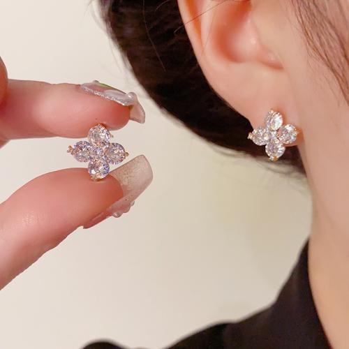 Boucles d'oreilles en laiton zircon cubique pavent, Plaqué d'or, pavé de micro zircon & pour femme, plus de couleurs à choisir, 11x11mm, Vendu par paire