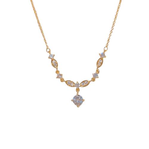 Cubic Zircon Micro Pave Brass Necklace with 5CM extender chain real gold plated micro pave cubic zirconia & for woman Length Approx 40 cm Sold By PC