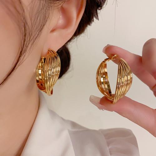 Laiton Leverback boucle d'oreille, Plaqué d'or, pour femme, Or, 31x30mm, Vendu par paire