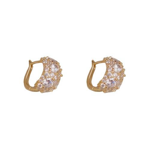 Boucles d'oreilles en laiton zircon cubique pavent, Plaqué d'or, pavé de micro zircon & pour femme, plus de couleurs à choisir, 13x9mm, Vendu par paire