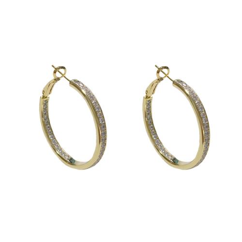 Boucles d'oreilles en laiton zircon cubique pavent, Plaqué d'or, pavé de micro zircon & pour femme, Or, 33x33mm, Vendu par paire